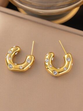Gold Crystal-Accent Hoop Earrings - Women Jewelry